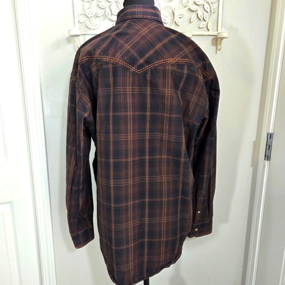 Panhandle Rough Stock Brown Men's Long Sleeve Shirt With Pearl Snap Buttons Lrg - Picture 2 of 6